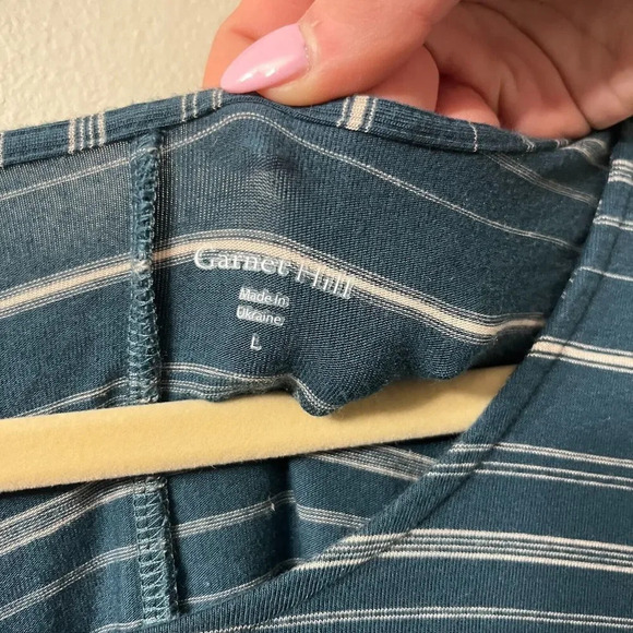 Garnet Hill Womens Shirt Dress Teal Blue Large Striped Stretch Long Sleeve - Picture 9 of 10